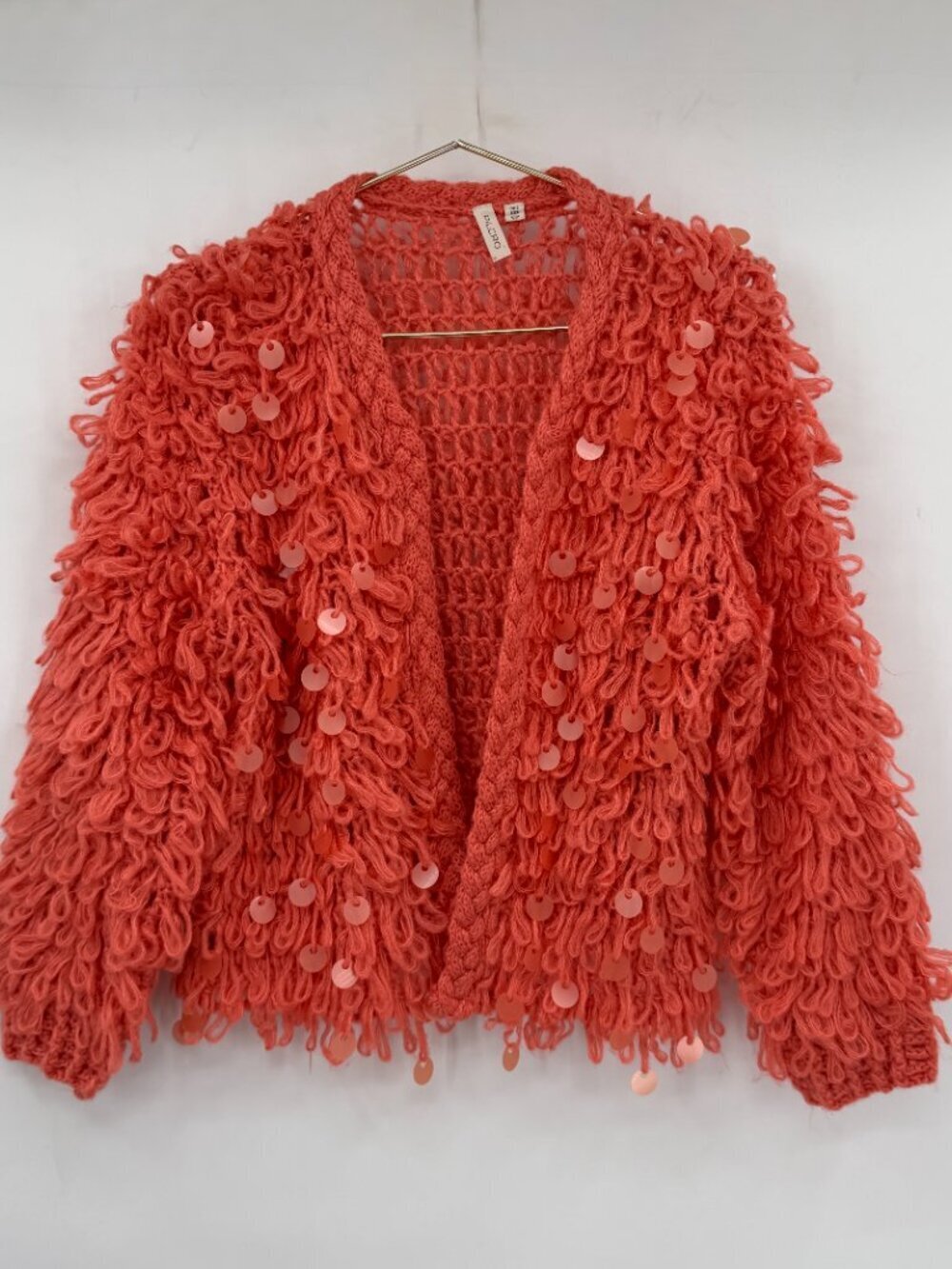 Pilcro Anthropologie Sequin Loop Cardigan One Size Orange Oversized